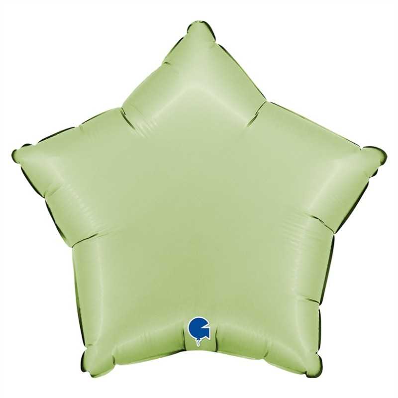 BALLON METALLIQUE ETOILE 46 CM SATIN PASTEL GREEN OLIVE OU VERT SAUGE