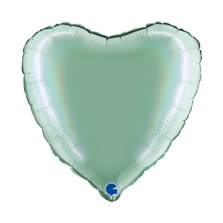 BALLON METALLIQUE COEUR 46 CM HOLOGRAPHIC PLATINIUM TIFFANY