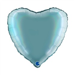 BALLON METALLIQUE COEUR 46 CM HOLOGRAPHIC PLATINIUM TENERIFE SEA OU BLEU AQUA