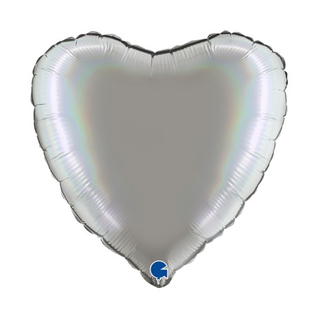 BALLON METALLIQUE COEUR 46 CM HOLOGRAPHIC PLATINIUM PURE