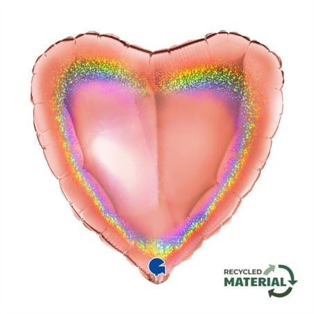 BALLON METALLIQUE COEUR 46 CM HOLOGRAPHIC GLITTER ROSE GOLD