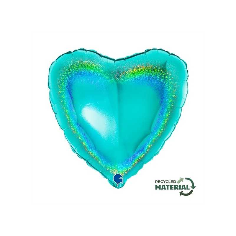 BALLON METALLIQUE COEUR 46 CM HOLOGRAPHIC GLITTER TIFFANY