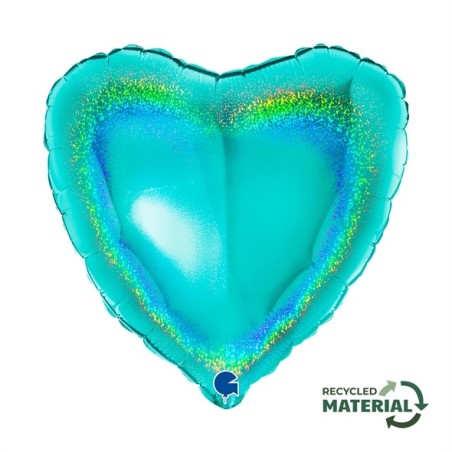 BALLON METALLIQUE COEUR 46 CM HOLOGRAPHIC GLITTER TIFFANY