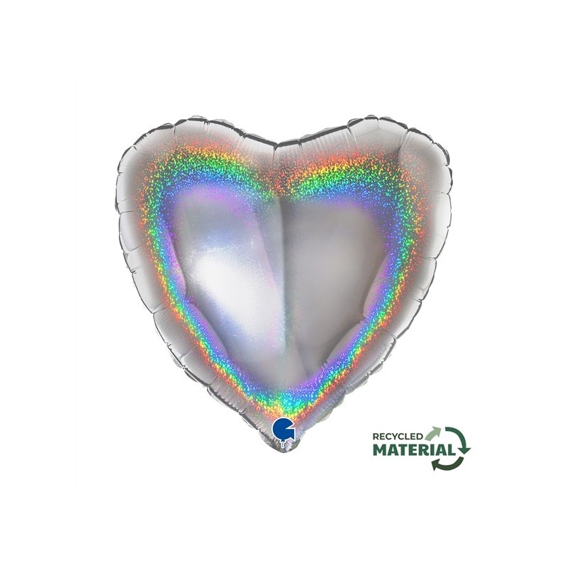 BALLON METALLIQUE COEUR 46 CM HOLOGRAPHIC GLITTER SILVER OU ARGENT BALLON METALLIQUE COEUR 46 CM HOLOGRAPHIC GLITTER SILVER OU ARGENT
