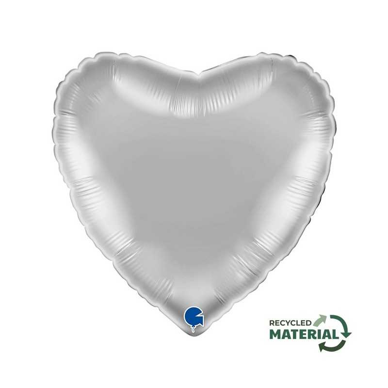 BALLON METALLIQUE COEUR 46 CM SILVER OU ARGENT