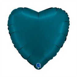BALLON METALLIQUE COEUR 46 CM SATIN PETROL BLUE OU BLEU CANARD