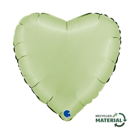 BALLON METALLIQUE COEUR 46 CM SATIN OLIVE GREEN OU VERT SAUGE