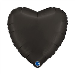 BALLON METALLIQUE COEUR 46 CM SATIN FUME BLACK OU NOIR