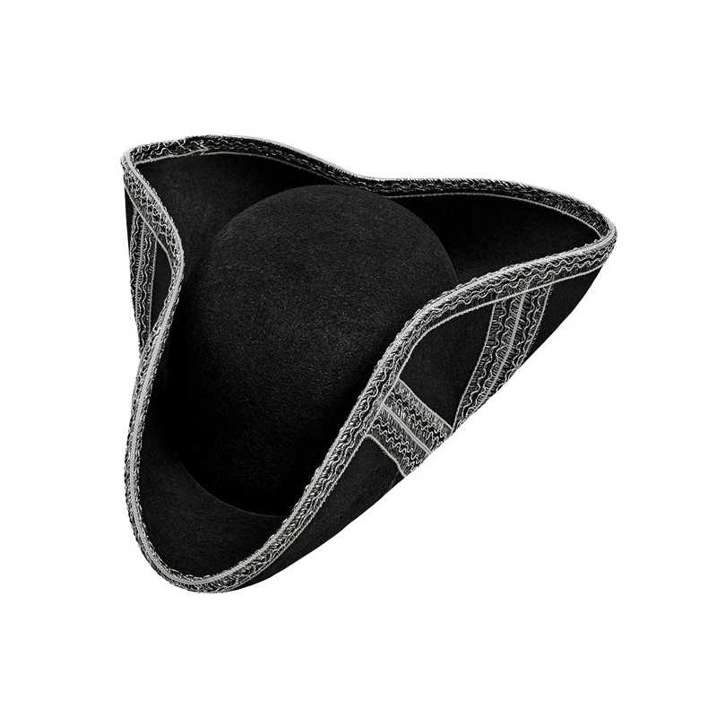 CHAPEAU TRICORNE NOIR GARNITURE ARGENT
