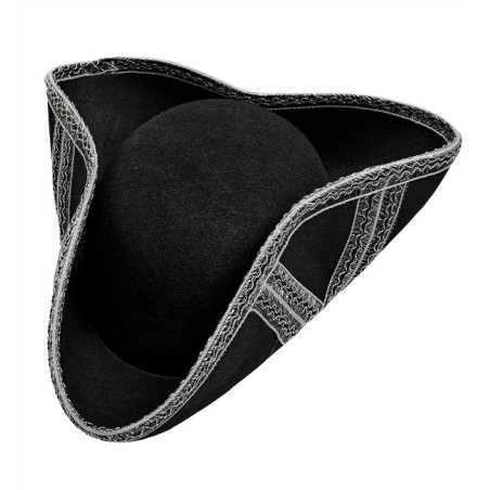 CHAPEAU TRICORNE NOIR GARNITURE ARGENT