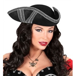 CHAPEAU TRICORNE NOIR GARNITURE ARGENT