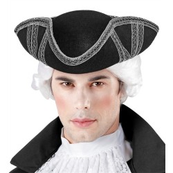 CHAPEAU TRICORNE NOIR GARNITURE ARGENT
