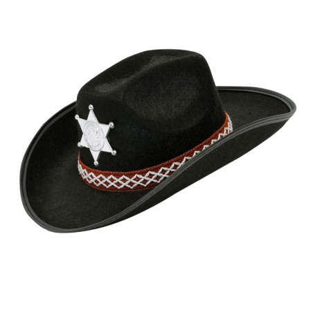 CHAPEAU WESTERN COW BOY NOIR AVEC ETOILE DE SHERIFF