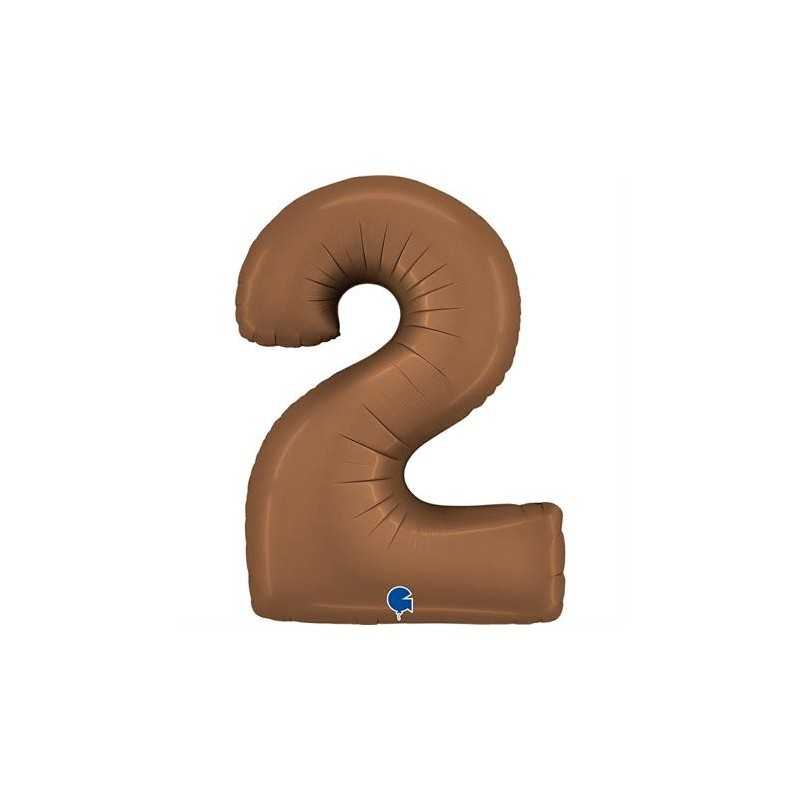 BALLON METALLIQUE CHIFFRE 2 102CM CHOCOLAT OU MARRON