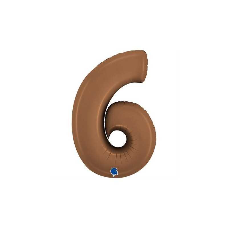 BALLON METALLIQUE CHIFFRE 6 102CM CHOCOLAT OU MARRON