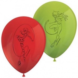 8 BALLON LATEX MIRACULOUS LADYBUG VERT ET ROUGE