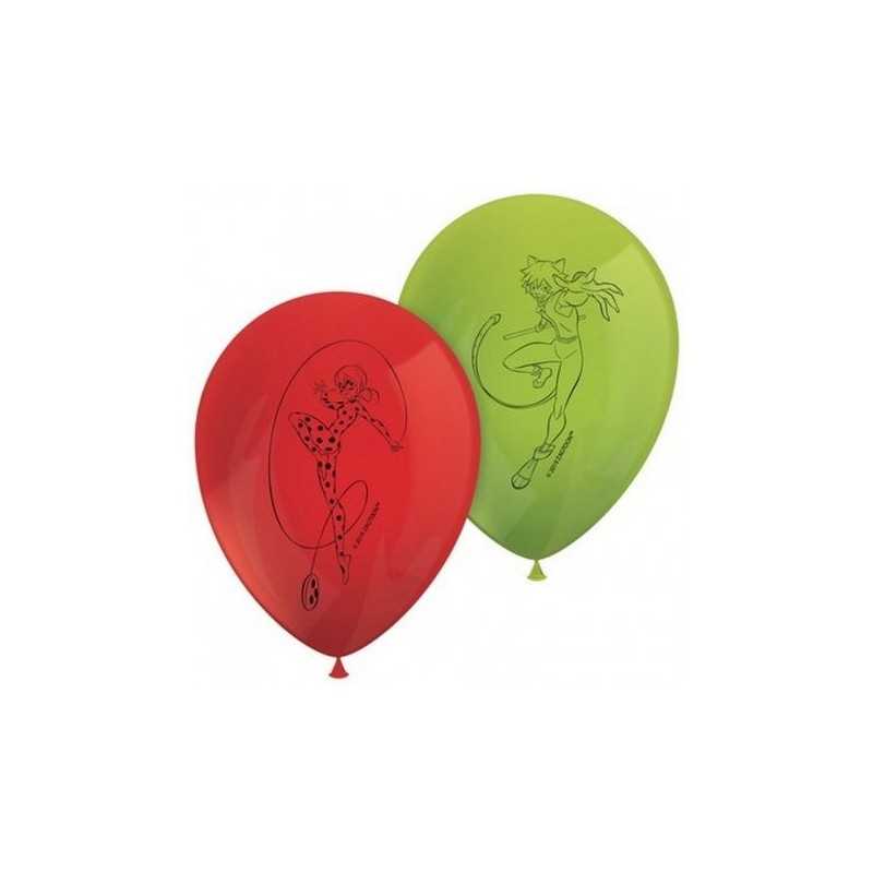 8 BALLON LATEX MIRACULOUS LADYBUG VERT ET ROUGE