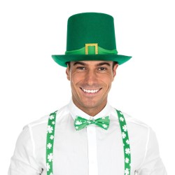 CHAPEAU HAUT DE FORME FEUTRE VERT ST PATRICK AVEC BOUCLE