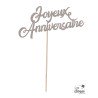 TOP OU PIQUE GATEAU CAKE TOPPER JOYEUX ANNIVERSAIRE ARGENT 