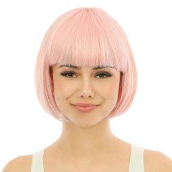 PERRUQUE CABARET CHEVEUX CARRE COURT ROSE CLAIR AVEC FRANGE