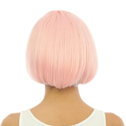 PERRUQUE CABARET CHEVEUX CARRE COURT ROSE CLAIR AVEC FRANGE