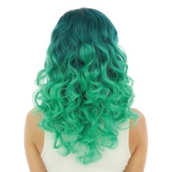 PERRUQUE CHEVEUX LONGS BOUCLES VERT DEGRADE  SANS FRANGE