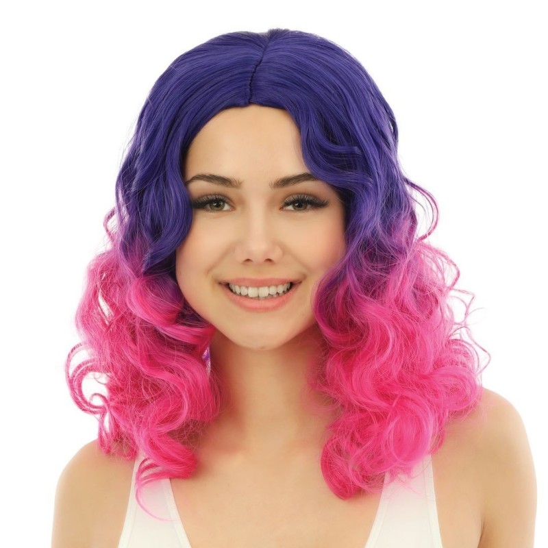 PERRUQUE CHEVEUX LONGS BOUCLES VIOLET ET ROSE SANS FRANGE PERRUQUE CHEVEUX LONGS BOUCLES VIOLET ET ROSE SANS FRANGE