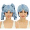 PERRUQUE CHEVEUX CARRE COURT BLEU CIEL AVEC COUETTES DETACHABLES ET FRANGE