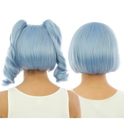 PERRUQUE CHEVEUX CARRE COURT BLEU CIEL AVEC COUETTES DETACHABLES ET FRANGE