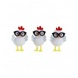 3 POULETTES BLANCHES A LUNETTES 3.5CM X 3CM X 5CM