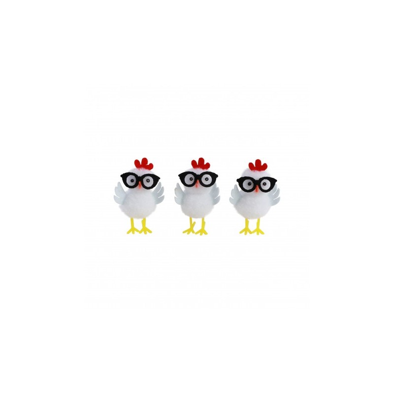 3 POULETTES BLANCHES A LUNETTES 3.5CM X 3CM X 5CM