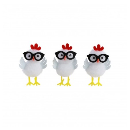 3 POULETTES BLANCHES A LUNETTES 3.5CM X 3CM X 5CM