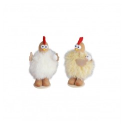 1 POULE HUMORISTIQUE FOURRURE PM  8CM X 6CM X 14CM