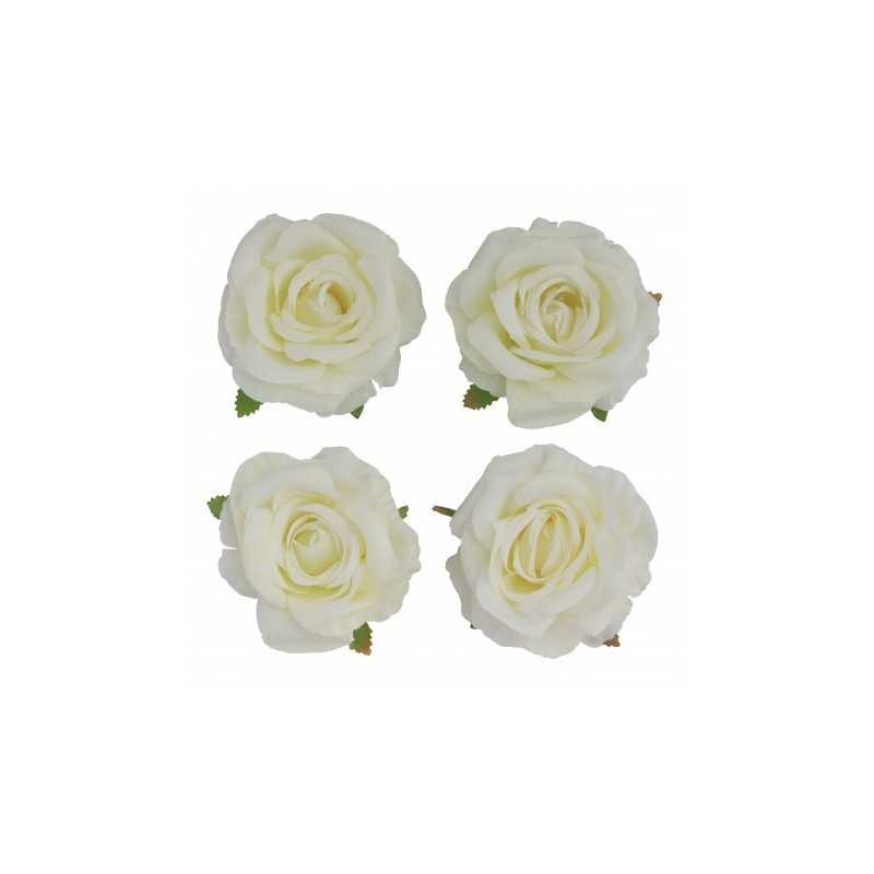 4 TETES DE ROSE IVOIRE DIA 11CM X 6CM