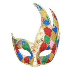 LOUP OU DEMI MASQUE ARLEQUIN ASYMETRIQUE MULTICOLORE