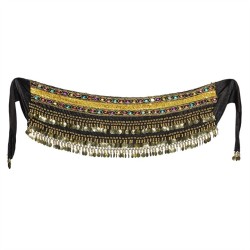 CEINTURE BELLY DANCE TISSUS ORIENTAL NOIR AVEC PIECES OR