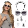 SET DISCO BOULE A FACETTE SERRE TETE LUNETTES COLLIER BAGUE ET BOUCLES OREILLES