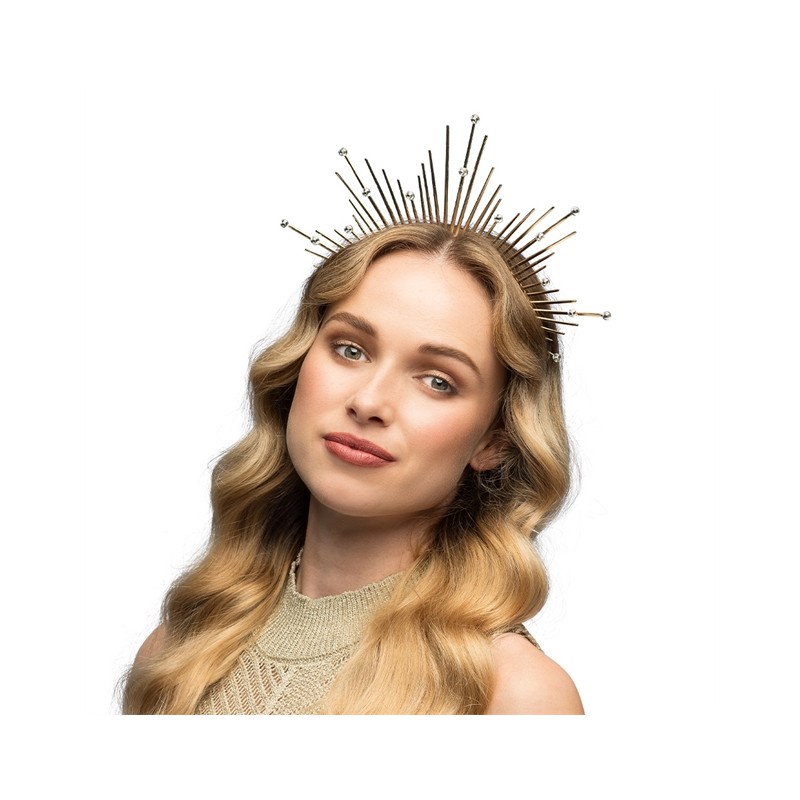 TIARE COURONNE DIADEME SERRE TETE HALO ORION METAL OR