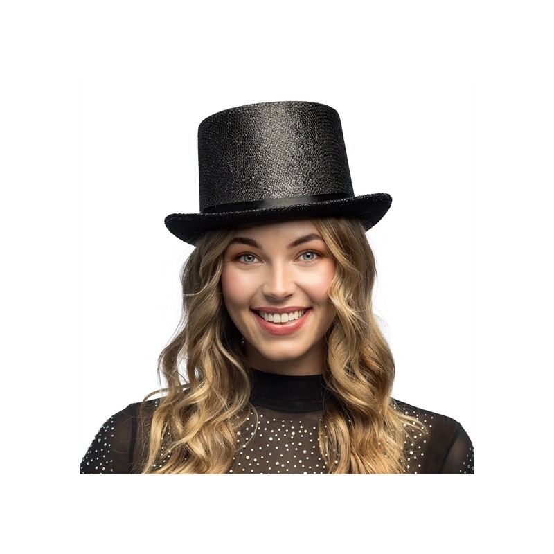 CHAPEAU HAUT DE FORME LUREX GLITZ NOIR