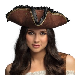 CHAPEAU TRICORNE PIRATE MARRON EVALYN