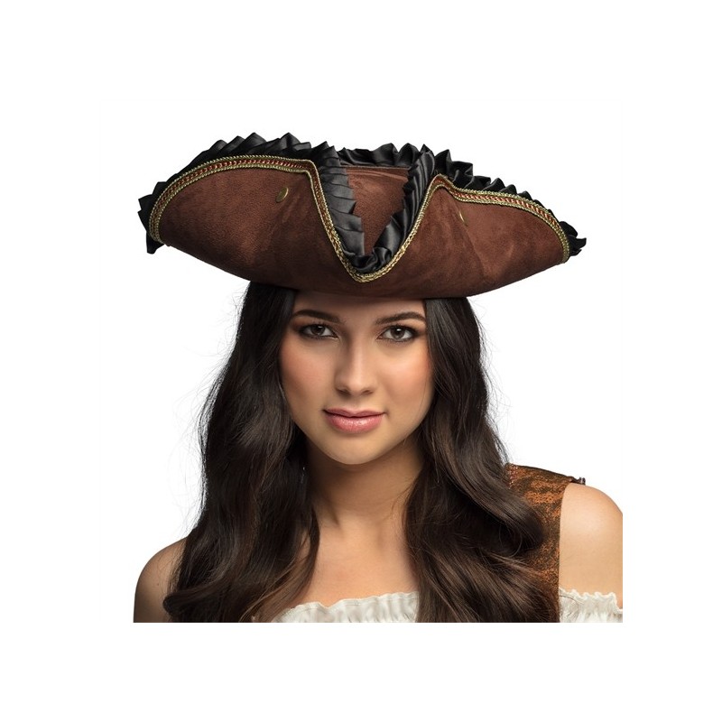 CHAPEAU TRICORNE PIRATE MARRON EVALYN CHAPEAU TRICORNE PIRATE MARRON EVALYN