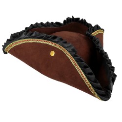 CHAPEAU TRICORNE PIRATE MARRON EVALYN