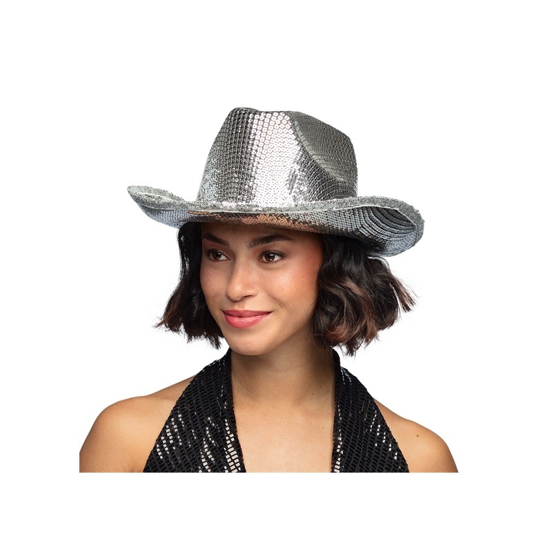 CHAPEAU WESTERN GROOVY ARGENT DISCO SEQUIN