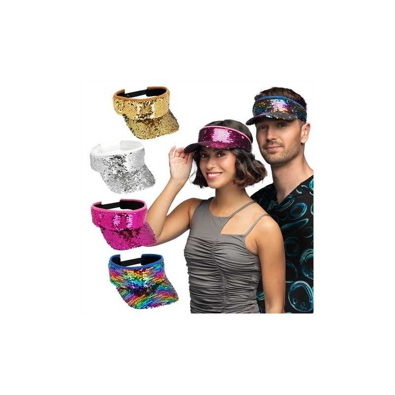 VISIERE DISCO SEQUIN FACETTE ARGENT OR ROSE OU MULTICOLORE