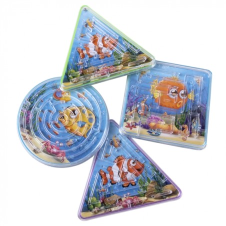 4 JEUX DE LABYRINTHE POISSON 4 DESIGNS 6.5 X 6.5 CM