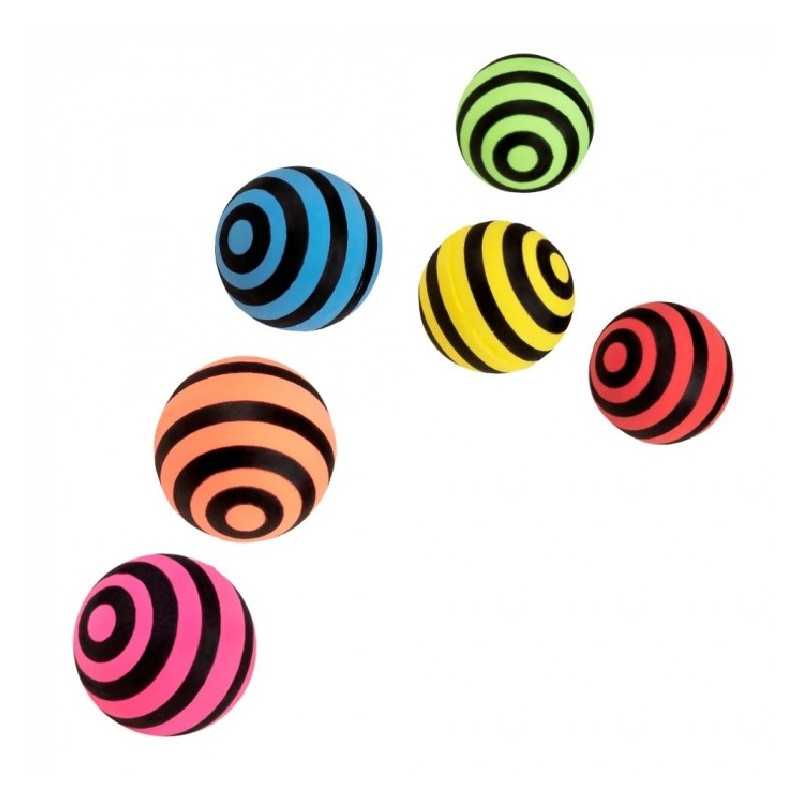 6 BALLES REBONDISSANTES ARC-EN-CIEL RAYEES 3 CM