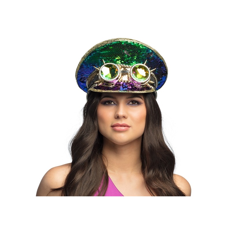 CASQUETTE ULTIMATE FESTIVAL SEQUINS MULTICOLORES ET LUNETTES AVIATEUR