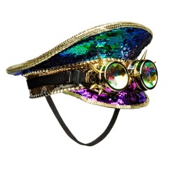 CASQUETTE ULTIMATE FESTIVAL SEQUINS MULTICOLORES ET LUNETTES AVIATEUR