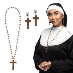 SET DE NONNE OU BONNE SOEUR COLLIER CROIX ET BOUCLES D'OREILLES