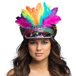 CASQUETTE RAINBOW CHIEF SEQUINS MULTICOLORES AVEC PLUMES